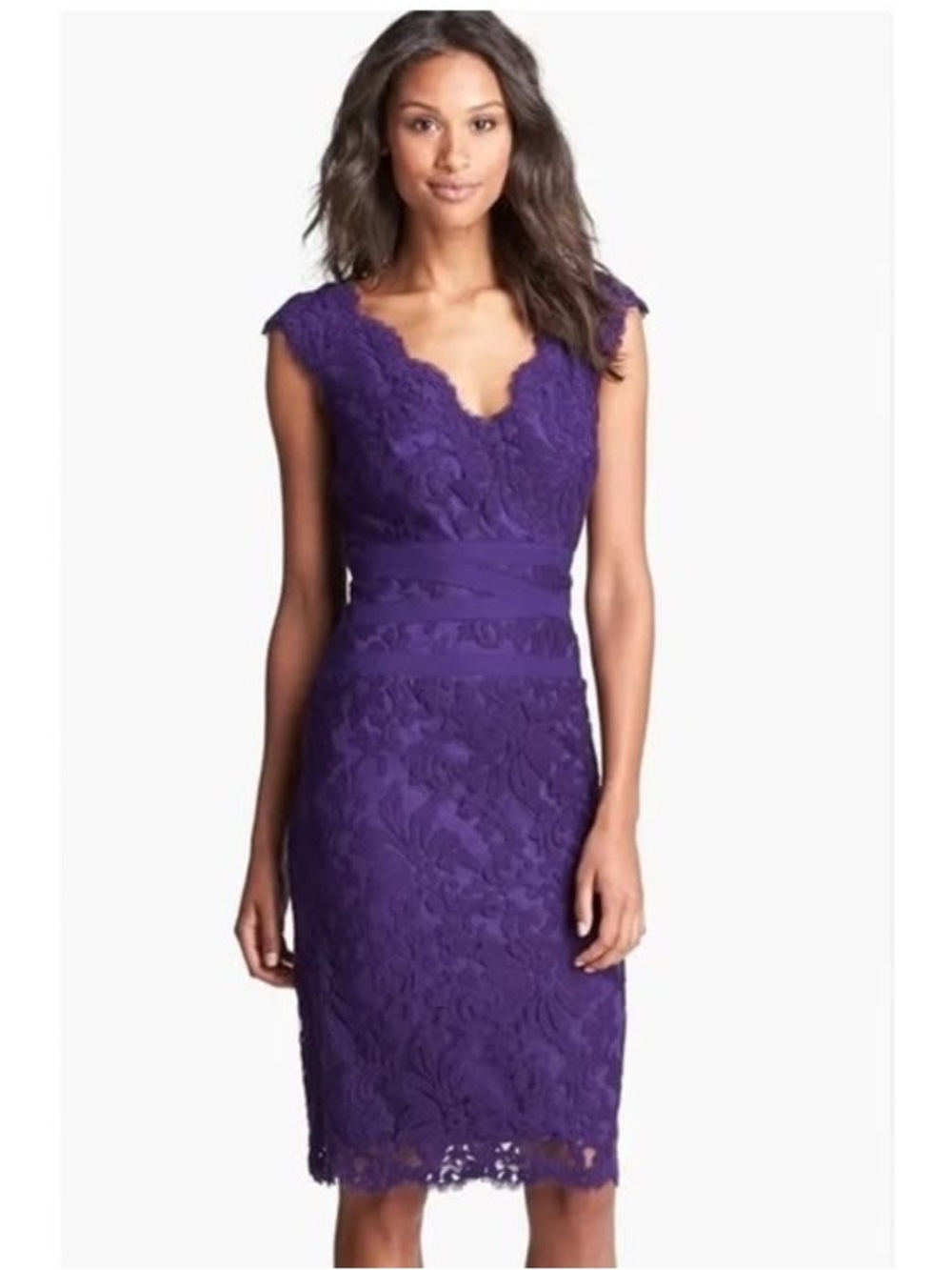 Tadashi Shoji Embroidered Lace Sheath Dress in Purple Jewel - Size 4